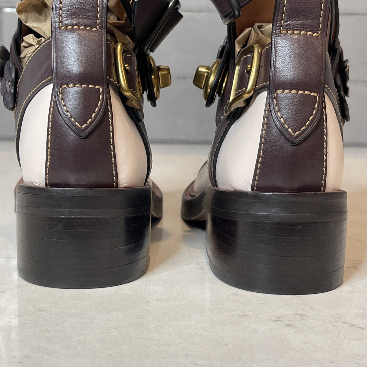 コーチブーツ Coach Women's Zip Moto Boots Chalk/Oxford Strapped Cut Out