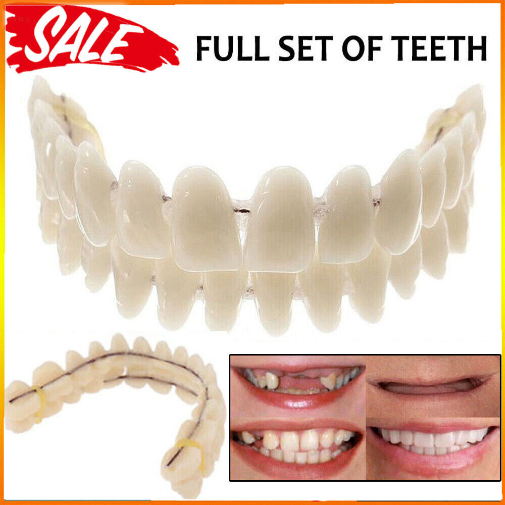 Snap On False Teeth Upper + Lower Dental Veneers Dentures Tooth Cover Set  Hot