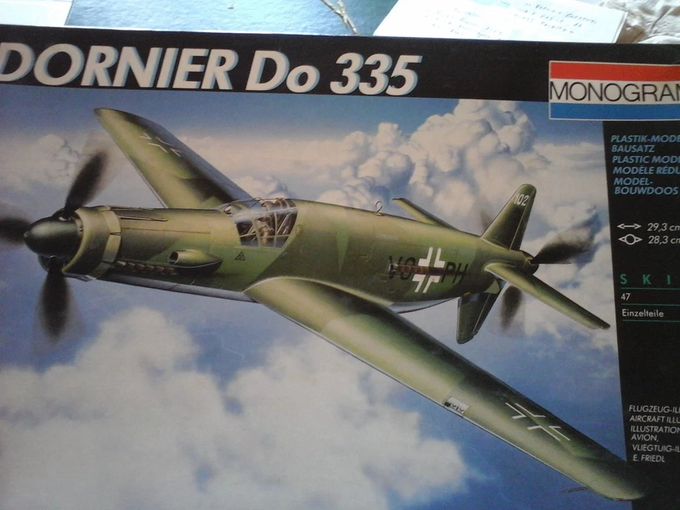 DORNIER DO 335  1/48 SCALE MODEL MONOGRAM+WHEEL SET RESIN PARTS+PHOTOETCHED EDUA - Immagine 4 di 4