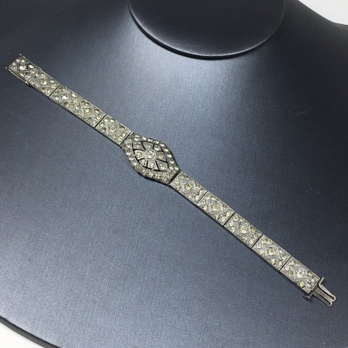Bracciale antico Art Decò pasta cristallo strass trasparente 7" vintage - Foto 4 di 24