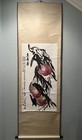 Vintage Chinese Watercolor Painting Scroll Longevity Peach