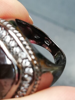 Bague Cocktail En Argent Sterling Rhodié Noir - Sertie D'hématite Et Zircon - Taille 55 - Occasion
