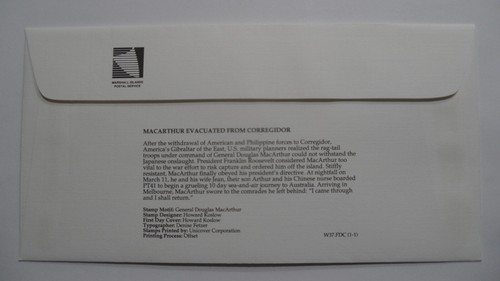 WORLD FDC : MARSHALL ISLANDS 1992 MACARTHUR EVACUATED FROM CORREGIDOR OFFI FDC - Picture 2 of 2