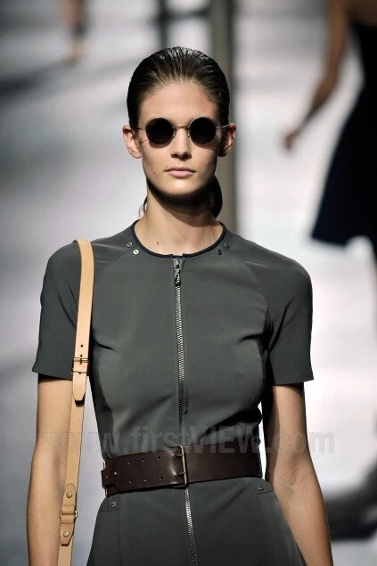 Vestido gris militar de pasarela Lanvin (Alber Elbaz) con cremallera y detalles azules S-M Foto 3 de 4