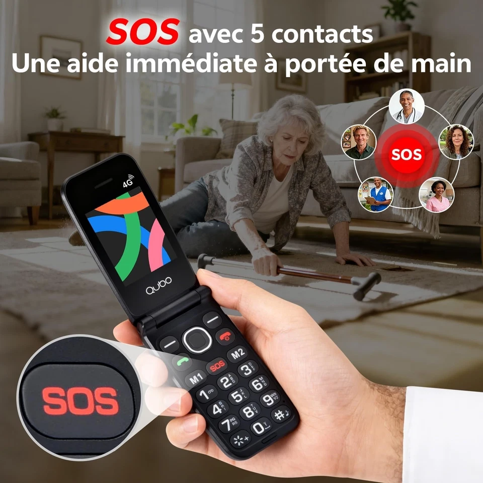 Téléphone senior 4G à clapet Qubo SOS Double Nano SIM USB-C - Photo 3/4