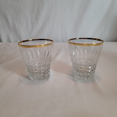 Vintage Luminarc 13 oz. Glass Tumblers W/Gold Trim-Celeste Pattern Set Of Two