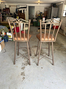 Set of 2 Metal Barstools with Backrest, Brown Cushioned Seats