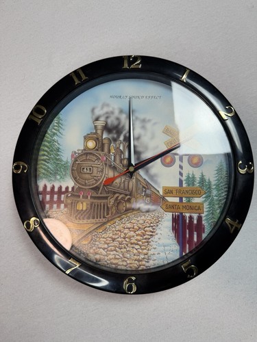 Train Motif Wall Clock 1996 Hourly Sound Effect Collectible Railroad Taiwan