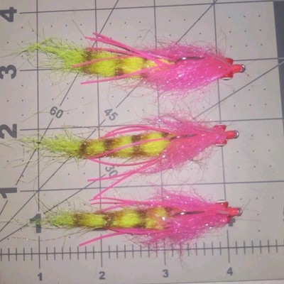 3 Each #2 Electric Chicken Redfish Crack Fly With Medium Lead Eyes And Weedguard