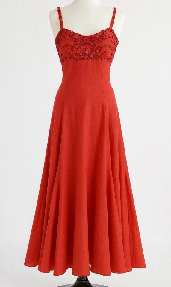 Vestido Ralph Lauren Etiqueta Púrpura Seda Talla 8 Rojo Cuentas Vacaciones Vintage Y2K Foto 2 de 4