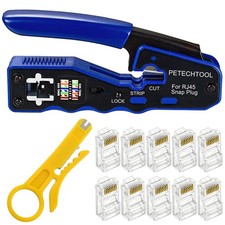 RJ45 Crimp Tool Kit Ethernet Crimping Tool Wire Crimper Stripper Cutter for C...