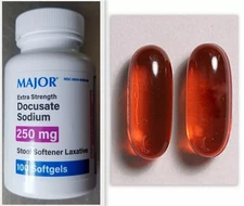 Major Stool Softener Docusate Sodium 250mg 100 Softgels (Exp: 11/2027)