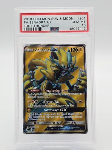 ZERAORA GX 2018 POKEMON SUN & MOON LOST THUNDER FULL ART RARE #201 PSA 10 Q4444