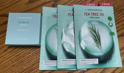 NIB Bringgreen Tea Tree Sun Cushion SPF 50 plus Tea Tree Masks