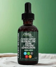 Thyroid Support L Tyrosine Ashwagandha Clean Nutra Drops Selenium Zinc Iodine