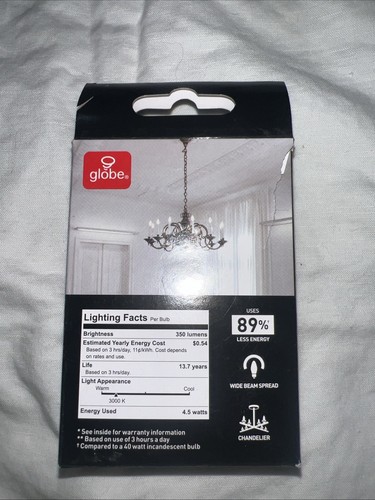 Globe 40watt Dimmable Led B11 Candelabra Base Warm Light 3000k 2 Bulbs - Picture 3 of 4