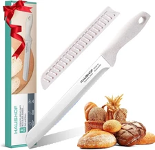 8-Inch Serrated Bread Knife with Sheath, Stainless Steel Cutter with Gift Box