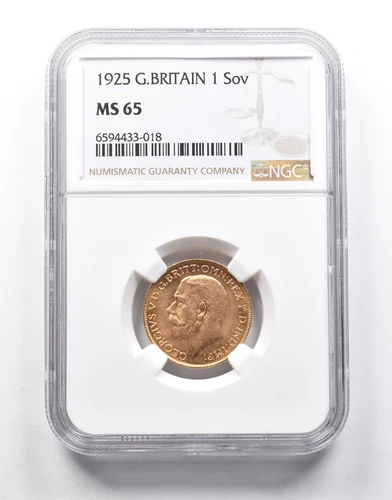 MS65 1925 Great Britain 1 Sovereign Gold Coin NGC *0141