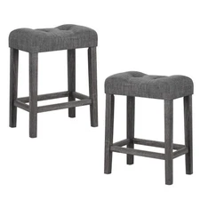 24 Inch Set of 2 Saddle Bar Stools with Padded Seat-Gray - Color: Gray - Size: 2