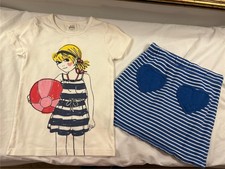 MINI BODEN Girls 9-10 Yr 2-Pc Set Girl Beach Ball Top  Heart Pocket Skirt