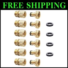 Brass Garden Hose Quick Connectors Set - 6 Male + 6 Female