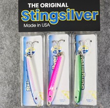 (3) HR Tackle StingSilver Silverside 1-1/2 oz Casting Jigging Spoon Mustad Hook