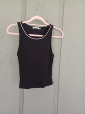 Alice And Olivia Embellished Ribbed Tank Top Size XS Cotton Rhinestone In Black