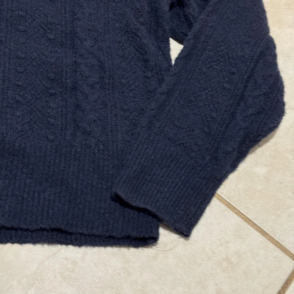 J Crew Sweater Womens Medium Navy Blue Cable Knit Alpaca Wool Blend Crewneck - Image 3 of 4