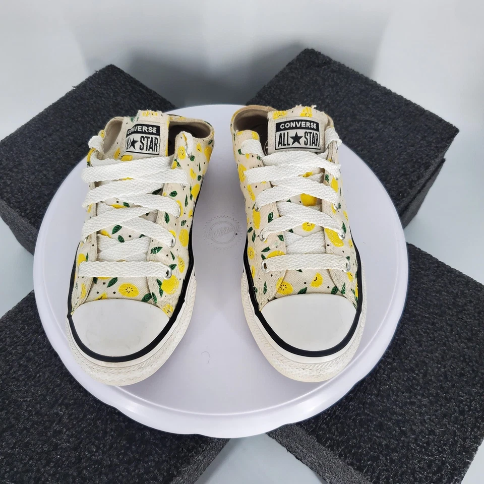 匡威 Converse All Star 鞋 青少年 尺码 2 白色 柠檬印花 低帮运动鞋 帆布 — 第 2/4 张图片