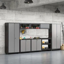 Garage Storage System with Pegboard & Shelves 8-Pcs Workshop Set Garage Cabinets