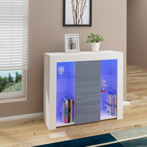 LED Storage Cabinet High Gloss Front Door Sideboard for Dining Room Display - Picture 27 of 41