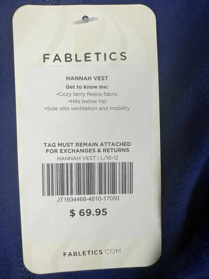 Fabletics Hannah Vest Womens Large Blue Terry Fleece Hoodie Sleeveless Yoga NWT - Image 4 of 4