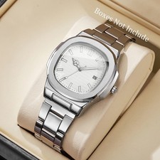 Fashion Men  s Business Quartz Watch Square Dial Stainless Steel Strap Calendar W