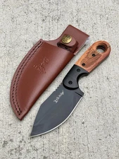 Elk Ridge Black Fixed Blade Knife with Wood Handle & Sheath – Durable & Sharp