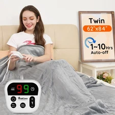 Electric Blanket Twin （62"x84"） Flannel Heated Blanket, 10 Heat Levels, 10-Ho...