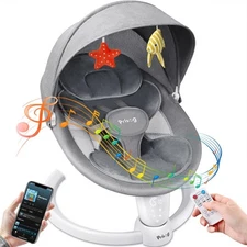 Bluetooth Baby Swing with Remote, 5 Adjustable Speeds & 10 Built-in Songs