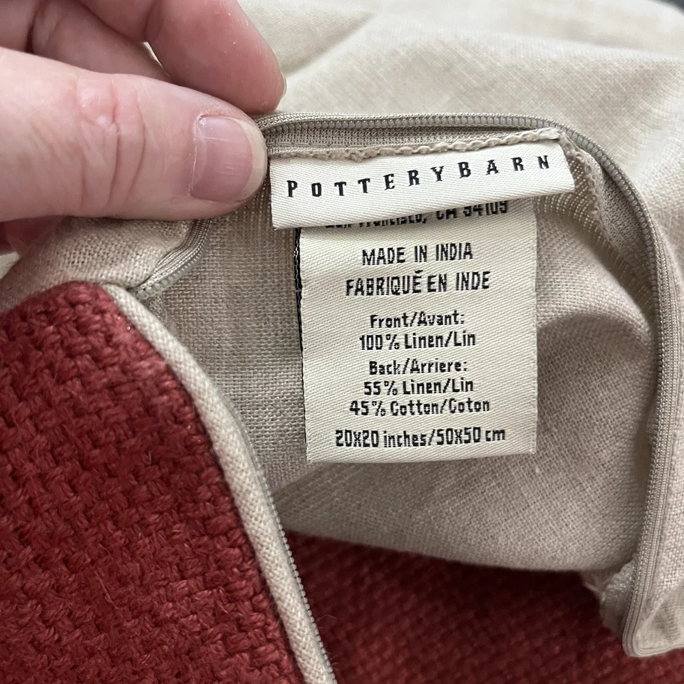 Pottery Barn FAYE Textured Linen Pillow Cover 20" x 20" Burgundy (set of 2) - Image 4 of 4