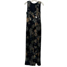 Johnny Was Maxi Dress Size 10 Green Tan Sherwood Mist Velvet Floral Twist Front