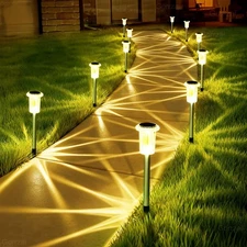 Solar Lights Outdoor 10 Pack Solar Pathway Lights Outdoor Waterproof Stainles...