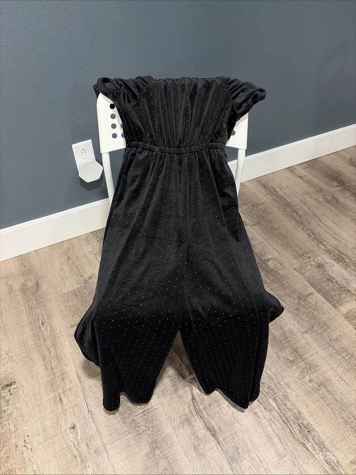 Tahari Girls Size 8 Velvet Black And Gold Polka Dots Jumpsuit - Image 2 of 4