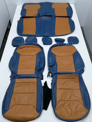 For Ford Maverick Crew Cab XL XLT 2022-2026 Blue Tan Leather Seat Covers MC46