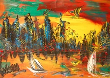 AMERICANA  PAINTING Impasto  Abstract   CANVAS ORIGINAL FI88DW