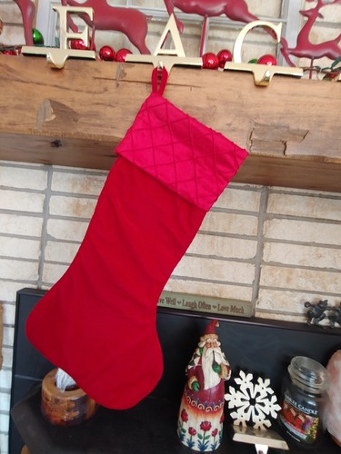 SANTA'S BEST ELEGANT RED VELVET DIAMOND QUILTED CUFF CHRISTMAS STOCKING - Picture 4 of 4