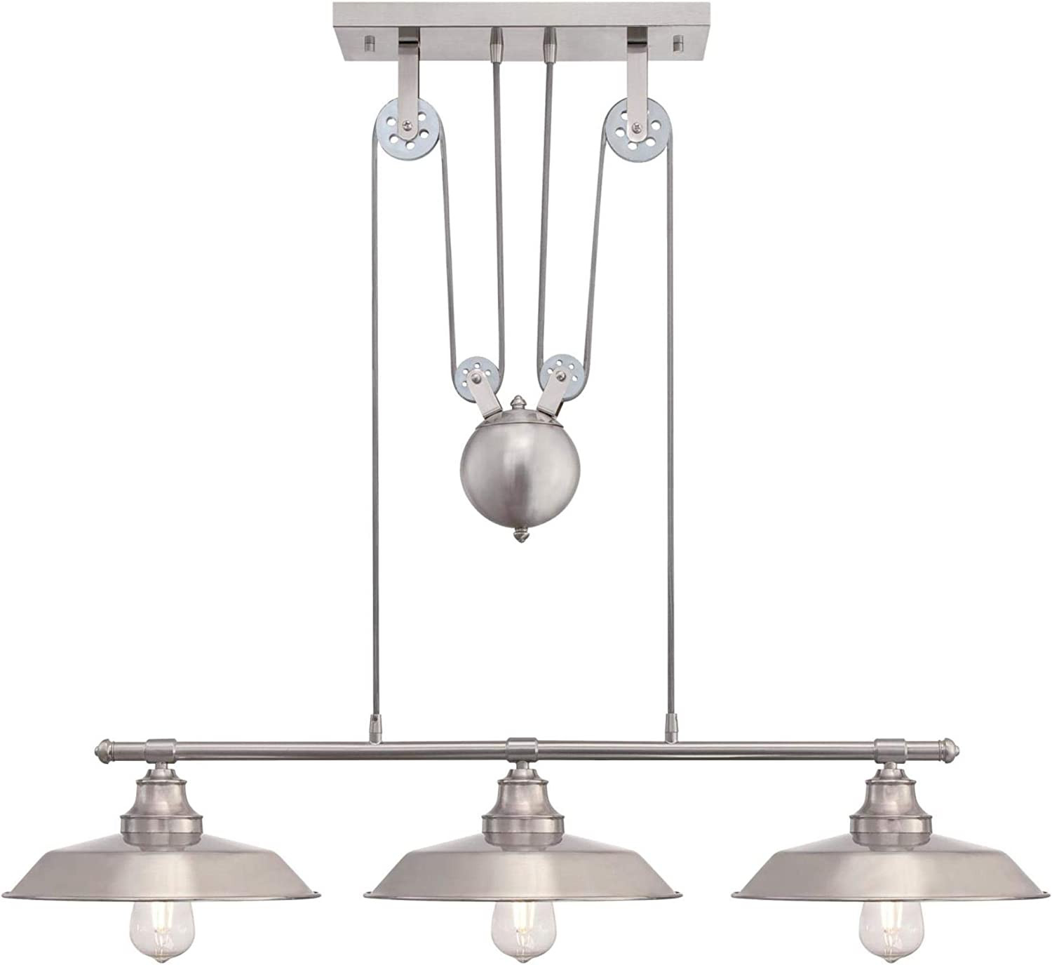 Hill Three-light Indoor Island Pulley Pendant Light, Brushed