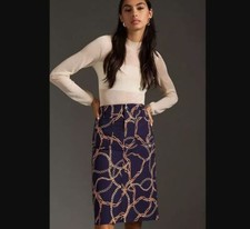 New women's L Maeve x Anthropologie The Colette skirt in navy gold chain motif