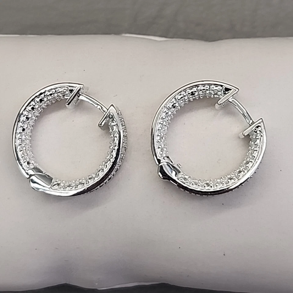 Brincos Technibond Huggie Marcasites prata esterlina 925 JTV 17mm - Imagem 2 de 4