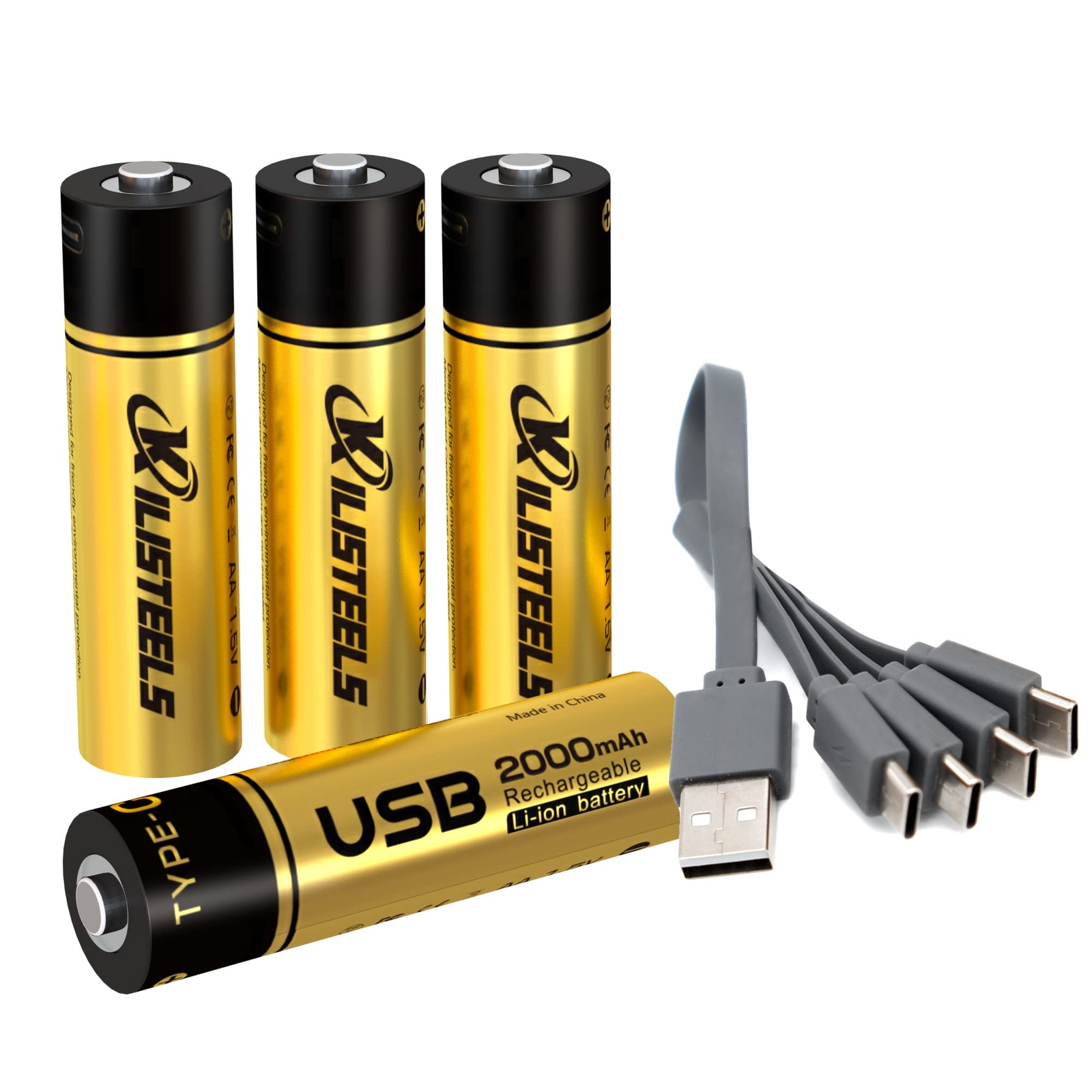 Rechargeable AA Batteries,4 Pc-1.5v AA Lithium Batteries,4-In-1 Type-C USB AA...-image