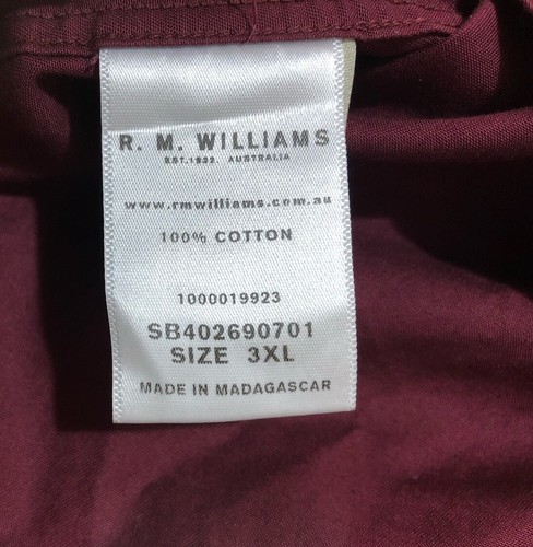N47 Genuine R M Williams Longhorn Brigalow Cotton Shirt Burgundy Mens 3XL Exelnt - Picture 9 of 13