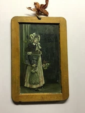 Antique Child Slate Board Girl Holding Boston Herald