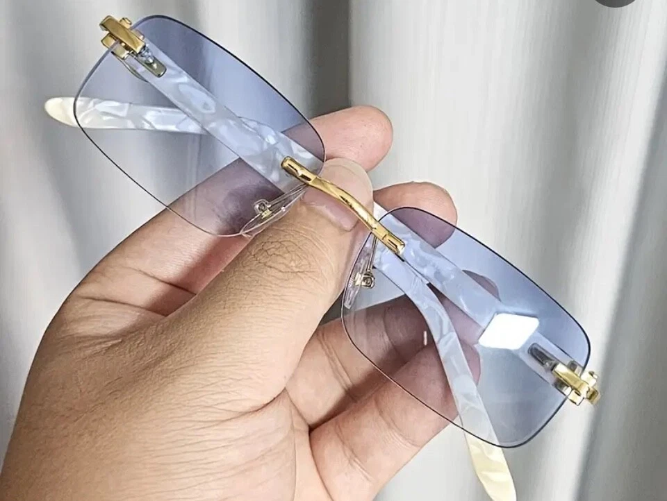 Gafas de sol sin montura para hombre CLÁSICAS madera blancas Buff años 90 hip-hop rapero gángster Foto 2 de 2